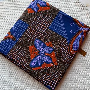 Premium Butterfly & Optical Illusion Pattern African Ankara Wax Print Fabric (6 Yards) – High-Grade 100% Cotton Royal Blue, Burnt Orange & Indigo Fabric