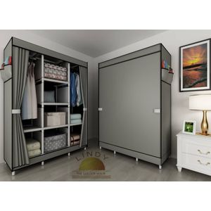 Lindy Portable Wardrobe - 8 Shelves - Grey