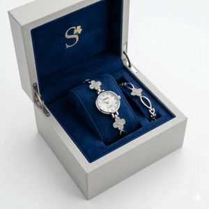 Spendy Silver Floral Watch & Bracelet Set