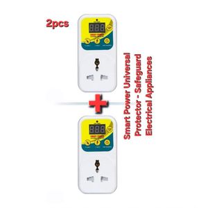 Electrical Tools 2pcs Smart Power Universal Protector  Electrical  appliances Safeguard Tools  – Voltage Surge Protector  Automatic Power Cut-Off Appliance Safety Device - White