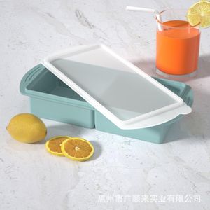 2 -single compartment 500ml Silicone tray with lid- Grey blue