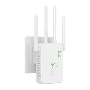 1200Mbps WiFi Repeater with Dual-Band Signal Booster, 4-Antenna Design, WAN/LAN Port & Easy Setup - White / EU Plug