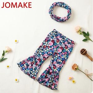 JOMAKE 6M-6-year-old girl's fishtail trousers, navy blue flowers, cropped trousers