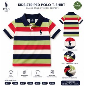 Kids Striped Short Sleeve Polo Shirt – Multicolor