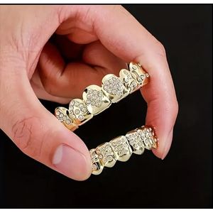  Luxury Gold Poker Teeth Grillz Hip Hop Rapper Dental Jewelry Costume Accessory Gift Unisex Fashionable Tooth Decotors - Golden 1PC/12Teeth