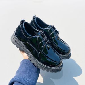 Haki Boys Patent Leather Lace-Up Shoes – Chunky Sole Casual & Formal Shoes – Black