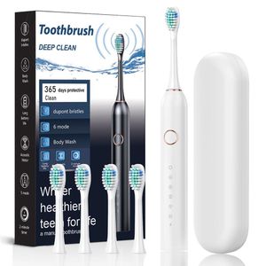 TodyJeyHo Waterproof sonic electric toothbrush for adults, featuring 6 modes, rechargeable, 4 brush heads, sensitive teeth care, and long battery life