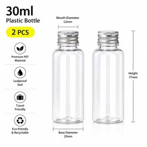 30 Milliliter PET Bottle with Aluminum Cap - Two Bottles Leakproof Refillable Cosmetic Containers