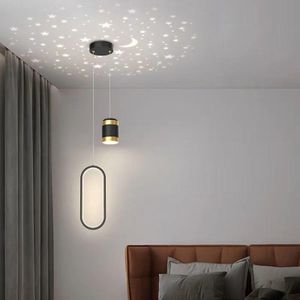 15W 2 Head Star Sky Projection Pendant Light, Nordic Minimalist Bedside Hanging Lamp for 8-10 Square Meters Bedroom & Study