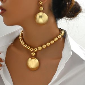 Gold Round Bead Choker Jewelry Set for Women - Modern Statement Style
