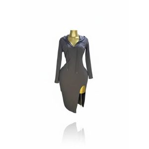 Elegant Hooded Bodycon Dress in sleek gray