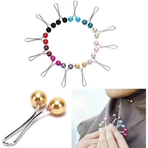 12pcs Multicolor Hijab Clip Pins, Trendy Sweet Scarf Shawl Clips,Brooch Pearl Clip Party Jewelry Silk Scarf U Buckle