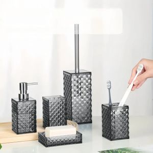 NIKIHONG 5pcs Bathroom Accessory Set, Including an Acrylic Soap Dispenser, Toothbrush Holder, Soap Dish, Toothbrush Cup, And Toilet Brush, Designed for Modern Bathroom Decor And Storage(Grey)