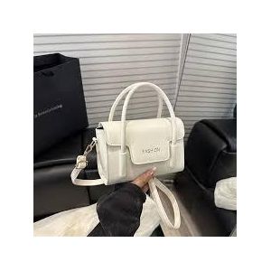 Chic Women's Square PU Leather Handbag – Elegant Letter Print Crossbody & Shoulder Bag for Ladies - White