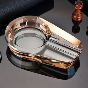 NIKIHONG Cigar Ashtray Crystal Large Rest Slot Elegant Ash Tray for Living Room, Hotel(Gold)