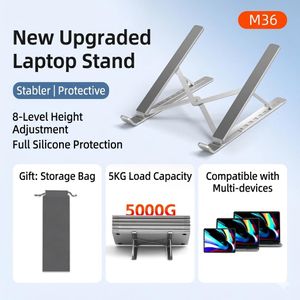 Others M36 Upgraded 8-Level Adjustable Foldable Laptop Stand - Ergonomic Aluminum Portable Notebook Holder - Supports up to 5kg - For Laptops, Tablets & iPads - Includes FREE Storage Bag