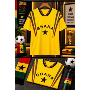 Ghana Black Stars Retro Jersey Classic Short Sleeve - Yellow with Red, Yellow & Green Details