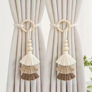 Curtain Tiebacks, 2 Pack Magnetic Curtain Holdbacks, Boho Tassel Curtain Tiebacks