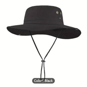 Wide Brim Sun Protection Bucket Hat – Black – Outdoor Fishing & Safari Boonie Cap
