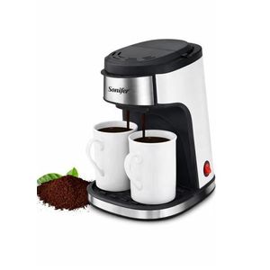 450W Double Drip Coffee Maker with 240ml Water Tank, 2-Cup Brewing, Porcelain Cups & Removable Drip Tray - (W15 x D18 x H22)cm / (W5.91 x D7.09 x H8.66)inch