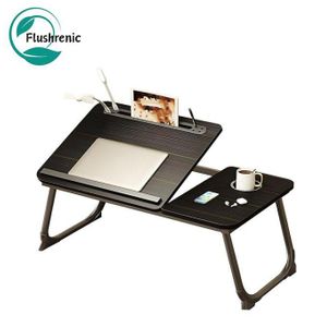 Flushrenic Adjustable laptop bed frame, laptop desk, portable laptop desk with cup and tablet card slots, designed with a baffle to prevent items from falling, equipped with USB, suitable for studying and working