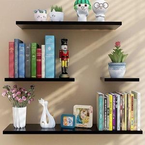 Set Of 4 6 Inch Floating Wall Mounted Storage Racks - Black