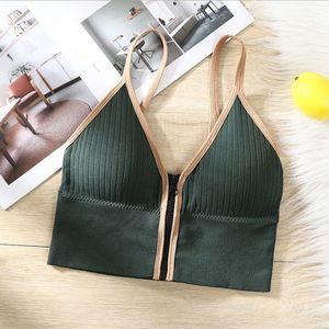 Fashion Women Non-wired Sexy Sports Bras Girls Deep V Zipper Underwear  Elasticity Vest