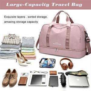 Gym Travel Bag with Separate Shoe Compartment, Wet Dry Pocket for Weekend Getaway Gym 