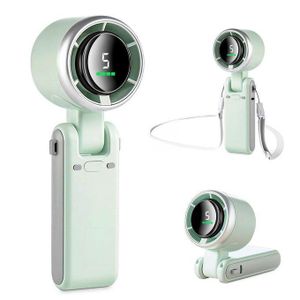 Portable Rechargeable Mini USB Handheld Fan With Led Digital Display Power Level -Green