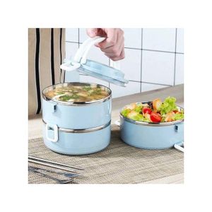 Lunch Box, Three-Layer Stainless Steel Lunch Box - Blue