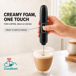 Cloudoon Electric Handheld Milk Frother Hand Mixer Foam Maker Coffee Stirrer, Black