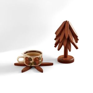 Wooden Teacup Coasters, Tree-Shaped Coasters, Heat-Insulating Mats, Placemats, Foldable Heat-Insulating Mats, Creative Table Decorations - 4-Piece Tree-Shaped Placemat Set