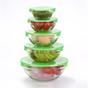 Heat Resistant Glass Storage Bowl Set - 5 Pieces - Green
