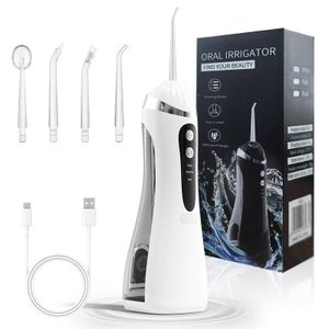 Ultrasonic dental water flosser, oral irrigator, portable teeth cleaner - White