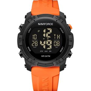 Naviforce Premium Men's LCD Sports Digital Casual Watch With Date, Stopwatch and Alarm. Waterproof and Silicone Strap and Lightweight - Orange 