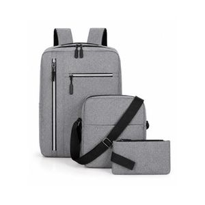 3Pcs USB Charging Laptop Backpack Set - High-Capacity School, Business & Travel Bag with Shoulder Bag and Pencil Case - Grey