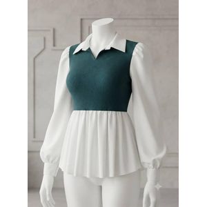 SHEIN Two Tone Lantern Sleeve Peplum Top -Size S