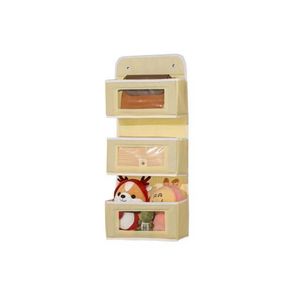 Over Door Hanging Organizer 3 Tier Storage Bag with Clear Window Fabric Holder for Toys Miscellaneous Items (L74 x W31 x D12.5)cm / (L 29.1 x W 12.2 x D 4.9)inch - Yellow