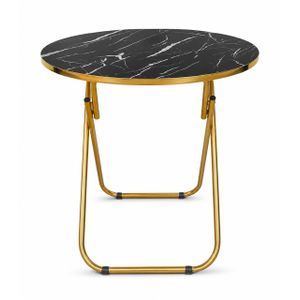 70cm Foldable Round Dining Study Table- Black/White/Gold