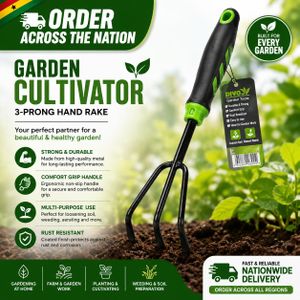 Divo Garden Cultivator – 3-Prong Hand Rake – Black/Green