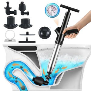 TodyJeyHo Toilet Plunger, High Pressure Toilet Plunger Toilet Auger Air with Real-Time Pressure Gauge, Multi-purpose Heavy Air Drain Toilet Unclogger for Bathroom, Sinks, Kitchen, Clogged Drainage Lines (Black)