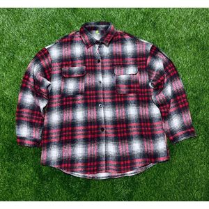 Genetic Men’s Casual Long Sleeve Plaid Flannel Shirt – Red/Black/White