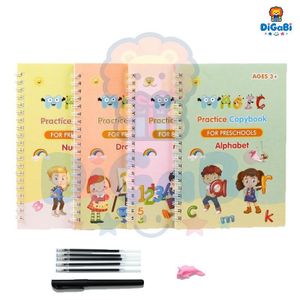 Digabi Magical Handwriting Workbooks Practice Copybook, Magic Calligraphy That Can Be Reused Handwriting Copybook Tracing Book Include 4 Books+1Pen+4Refills, Gift for Kids Students