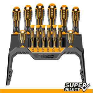 Ingco HKSD1428 14 Piece Screwdriver Set - Yellow/Silver