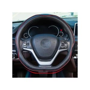 15" Anti-Slip Embossing Genuine Cow Leather Car Steering Wheel Cover - Black+Dark Coffee