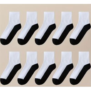 4 Pairs Unisex Two-Tone Athletic Crew Socks – White & Black Cushioned Sports Cotton Socks
