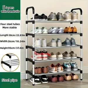 5-Tier Space-Saving Shoe Rack Organizer - Silver/Black