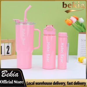 Bekia 3PCS/Set Plastic Water Bottles Coffee Cup Car Cup Macaron Bottle Ice Bar Cup Sports Mug Large Capacity Frosted Bottle