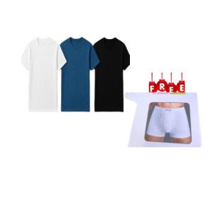 Round Neck Short Sleeve T-Shirt -Multicolour with free boxer