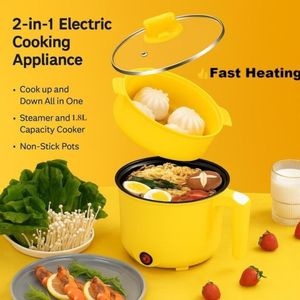 addigoes 1.8L Multifunctional Electric Cooker with Steamer, Mini Portable Hot Pot, Rice & Noodle Cooker, Non-Stick, Dorm & Small Kitchen Friendly